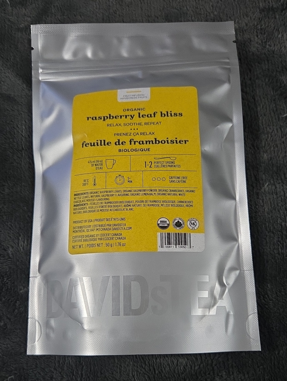 2/$20 New! Sealed! Davidstea RASPBERRY LEAF BLISS Loose Leaf Tea 50g Davids Tea